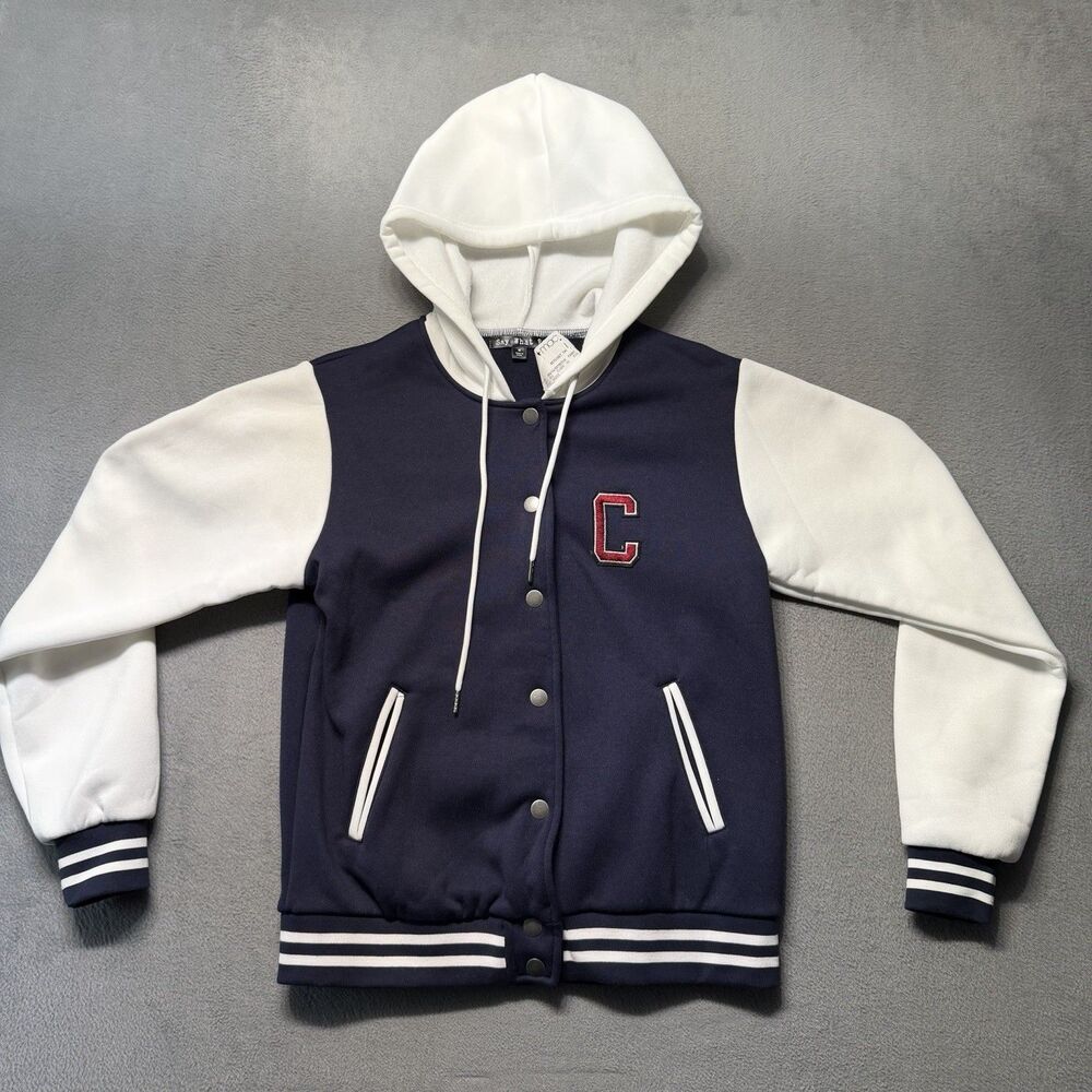 Cleveland Indians Womens M Varsity Hooded Jacket Navy White Say What Macy’s